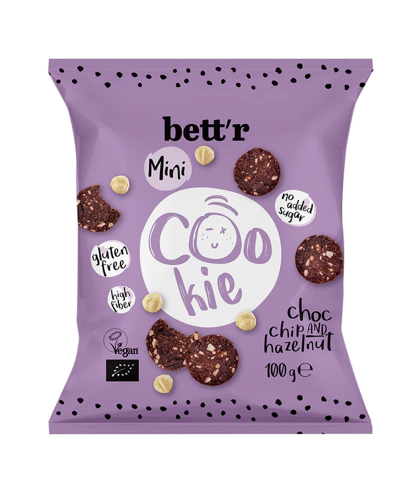 CIASTKA Z CZEKOLADĄ I ORZECHAMI LASKOWYMI BEZ DODATKU CUKRÓW BIO 100 g - BETT'R