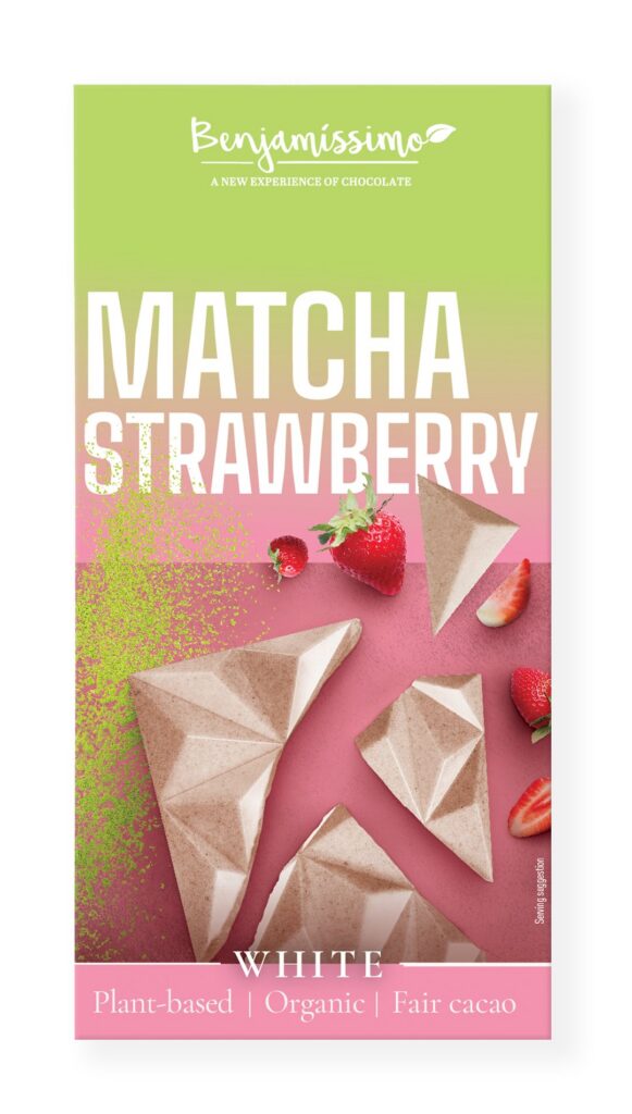 TABLICZKA KAKAOWA HERBATA MATCHA - TRUSKAWKA BEZGLUTENOWA BIO 60 g - BENJAMISSIMO