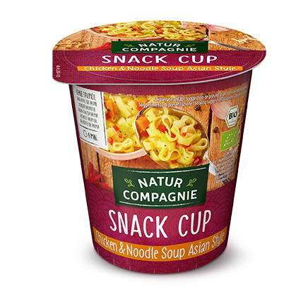 ZUPA BŁYSKAWICZNA W KUBKU Z MAKARONEM I KURCZAKIEM W STYLU AZJATYCKIM BIO 55 g - NATUR COMPAGNIE