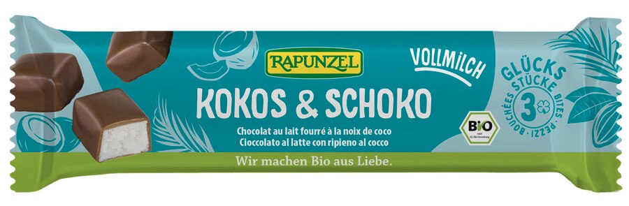 BATONIKI KOKOSOWE W CZEKOLADZIE MLECZNEJ BIO 50 g - RAPUNZEL