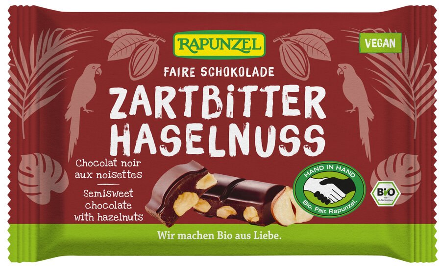 CZEKOLADA GORZKA Z ORZECHAMI LASKOWYMI BIO 100 g - RAPUNZEL