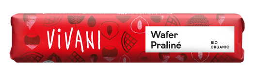 BATON MLECZNA CZEKOLADA Z NADZIENIEM PRALINOWYM Z KAWAŁKAMI WAFELKÓW BIO 40 g - VIVANI