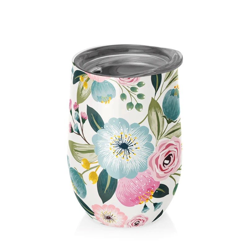KUBEK TERMICZNY Z POKRYWKĄ PASTELOWE KWIATY 420 ml - CHIC-MIC