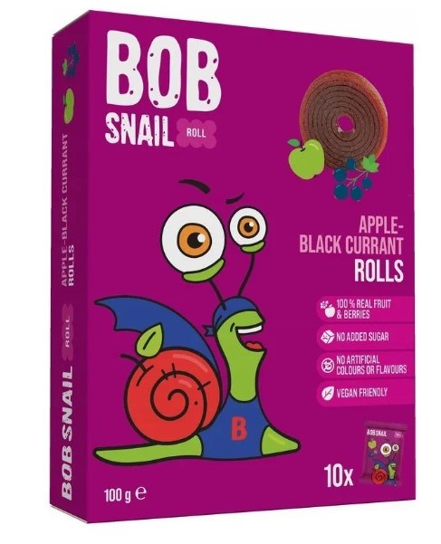 PRZEKĄSKI ROLL JABŁKO - CZARNA PORZECZKA BEZ DODATKU CUKRÓW BEZGLUTENOWE 100 g - BOB SNAIL