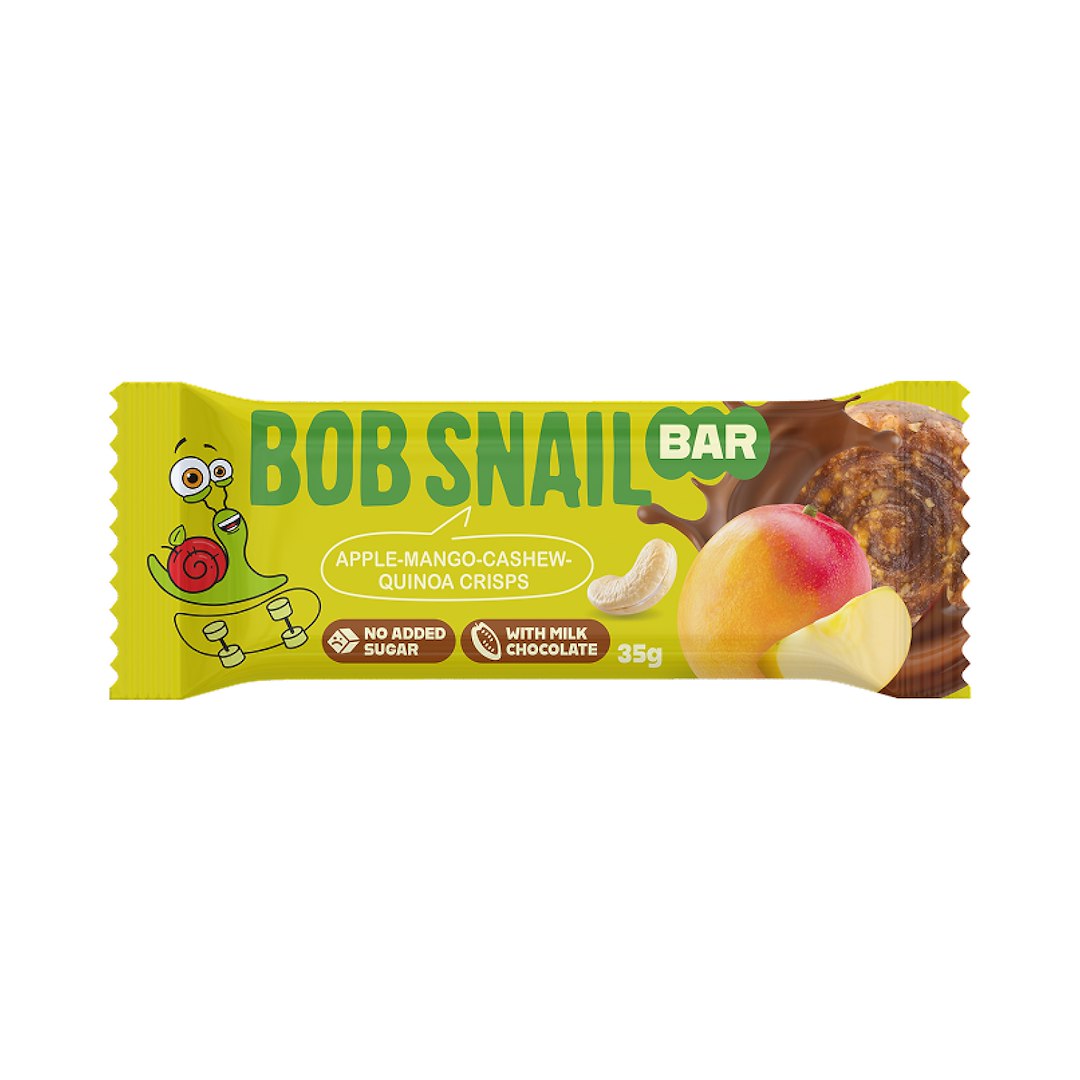 BATON JABŁKO - MANGO - ORZECHY NERKOWCA BEZ DODATKU CUKRÓW 35 g - BOB SNAIL