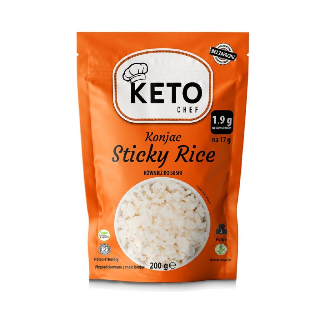 MAKARON (KONJAC) W KSZTAŁCIE RYŻU (STICKY RICE) DO SUSHI BEZGLUTENOWY 200 g - KETO CHEF