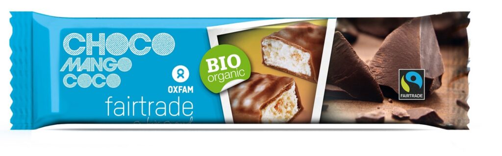 BATON Z NADZIENIEM KOKOS - MANGO W POLEWIE Z CZEKOLADY MLECZNEJ FAIR TRADE BIO 33 g - OXFAM