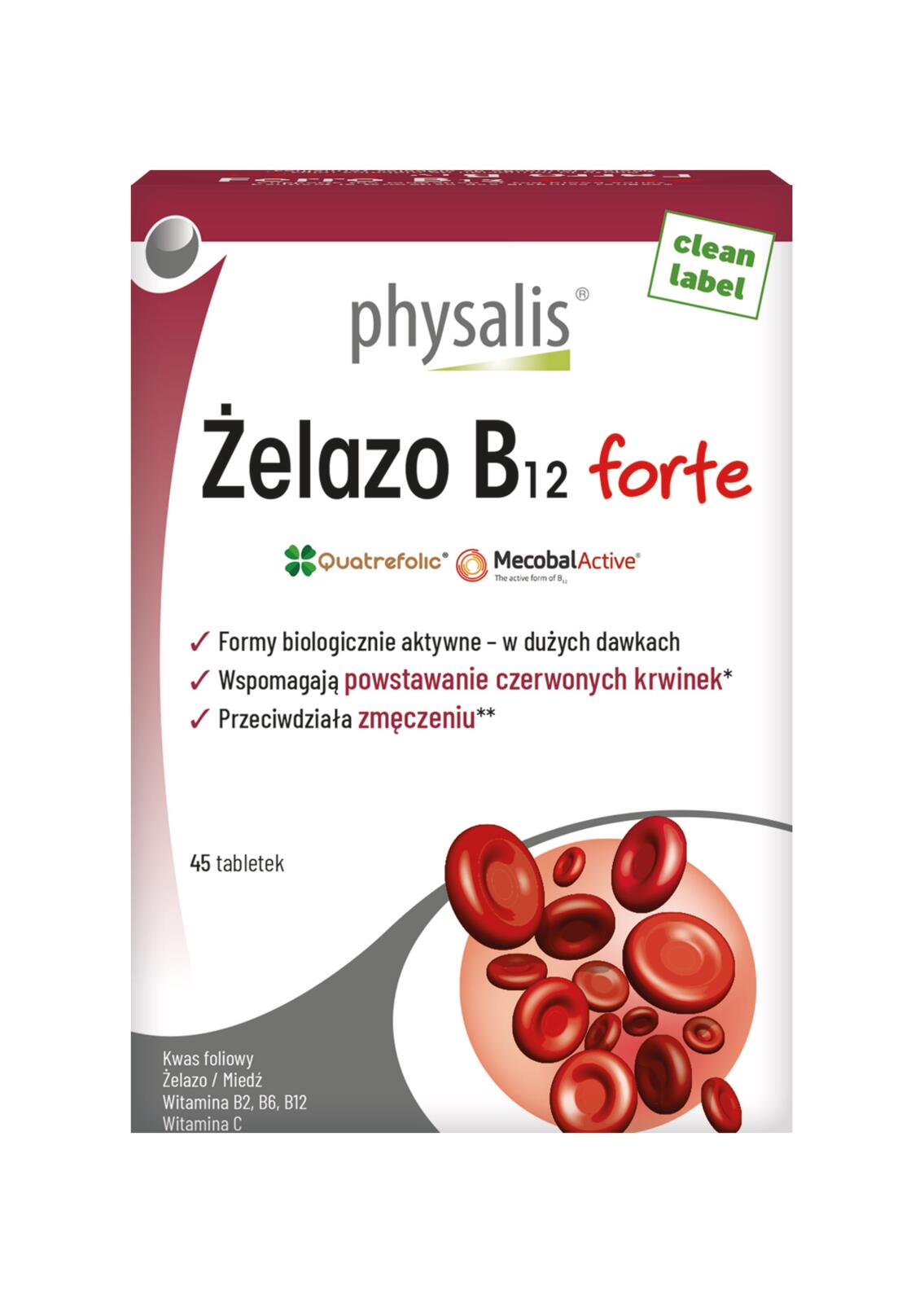 ŻELAZO + WITAMINA B12 FORTE 45 TABLETEK - PHYSALIS