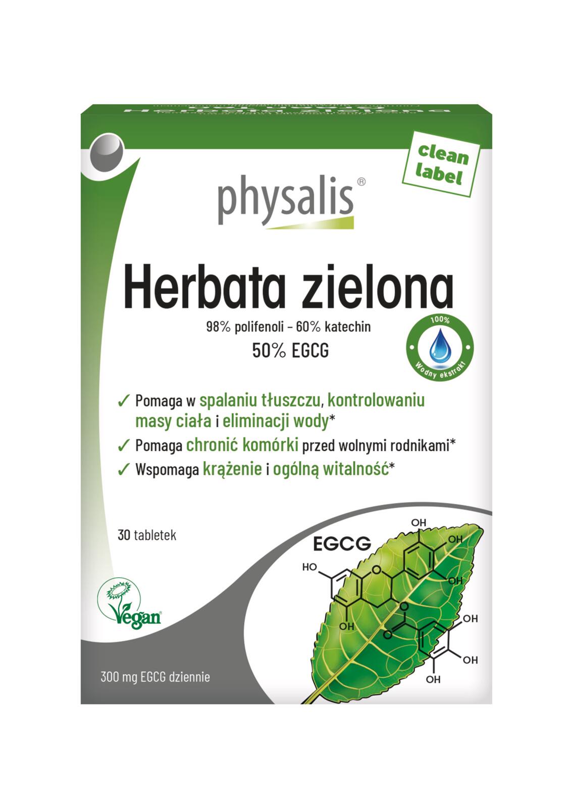 HERBATA ZIELONA EKSTRAKT (600 mg) 30 TABLETEK - PHYSALIS