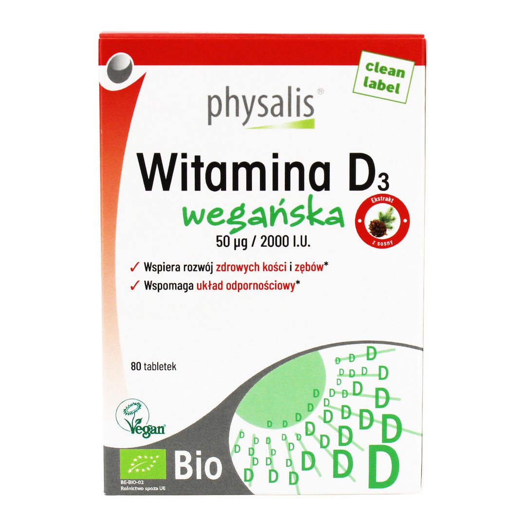 WITAMINA D3 VEGAN BIO 50 µg (2000 j.m) 80 TABLETEK - PHYSALIS