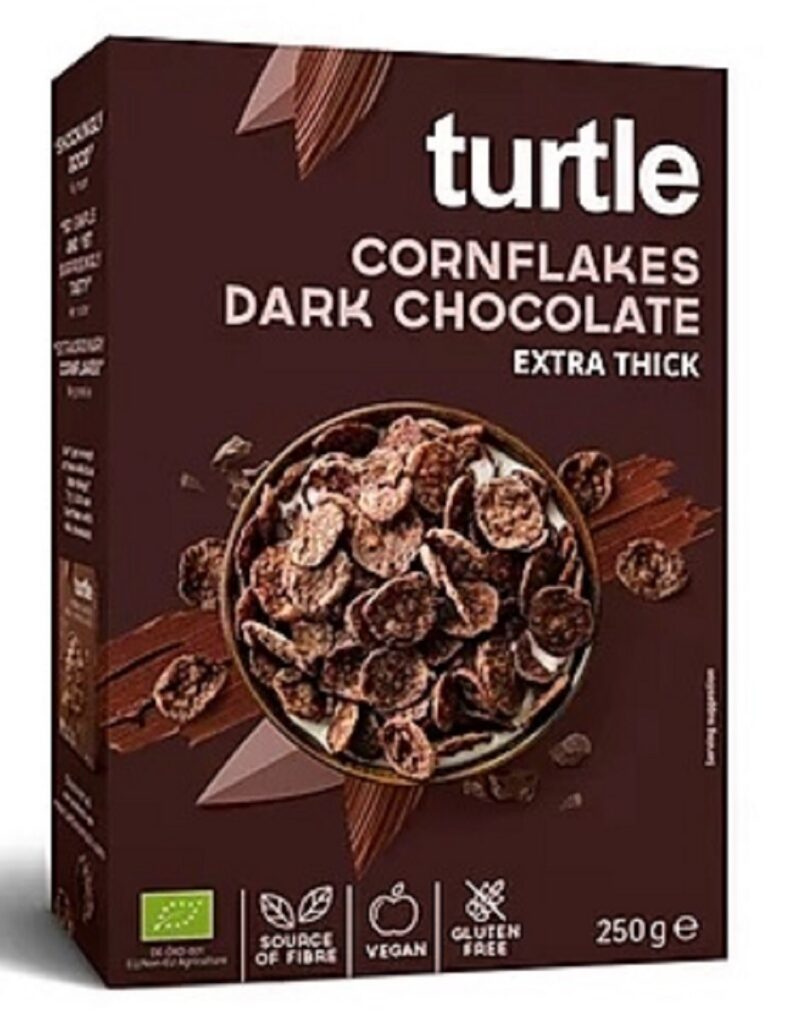PŁATKI KUKURYDZIANE W POLEWIE Z CZEKOLADY CIEMNEJ BEZGLUTENOWE BIO 250 g - TURTLE