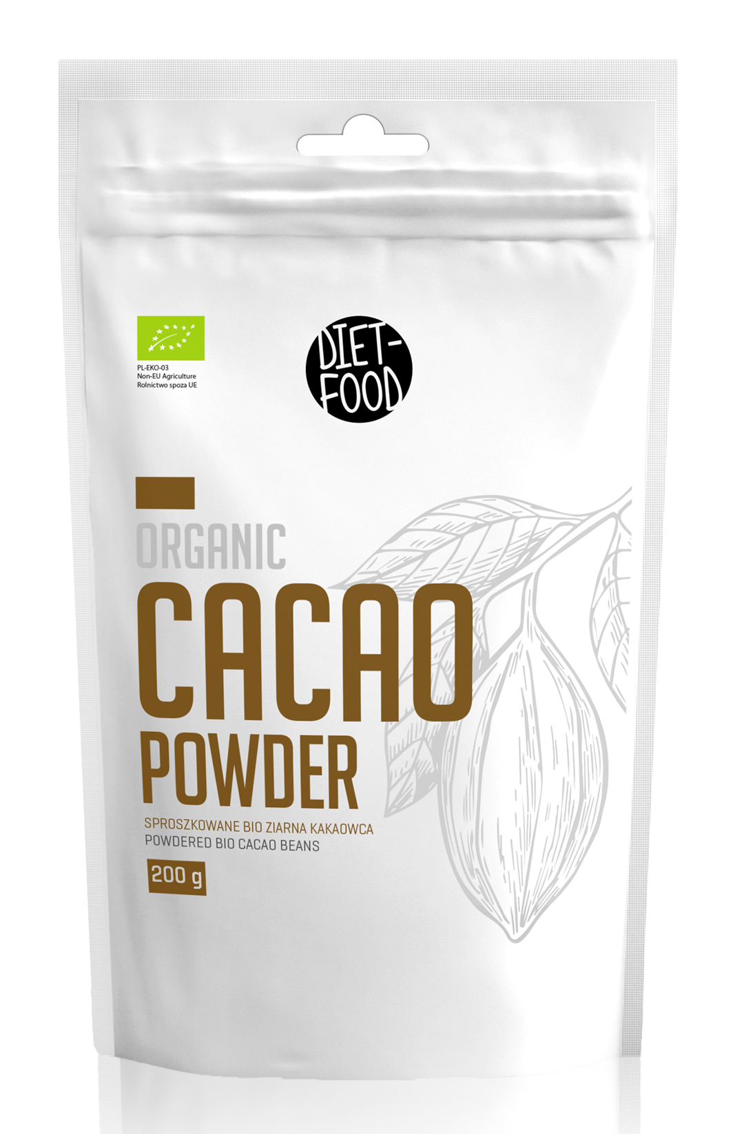 KAKAO SPROSZKOWANE ODTŁUSZCZONE BIO 200 g - DIET-FOOD