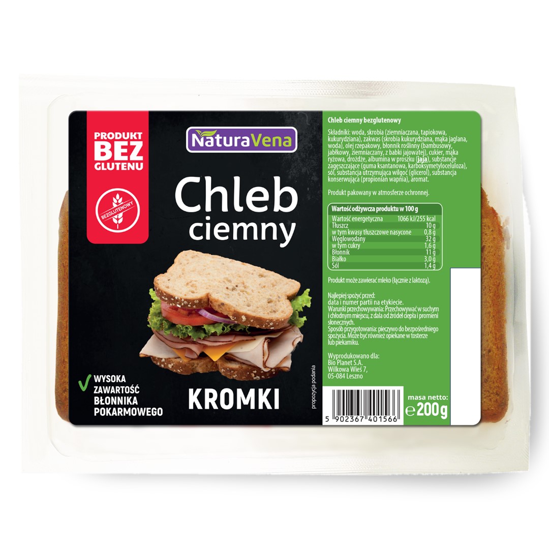 CHLEB CIEMNY KROJONY BEZGLUTENOWY 200 g - NATURAVENA