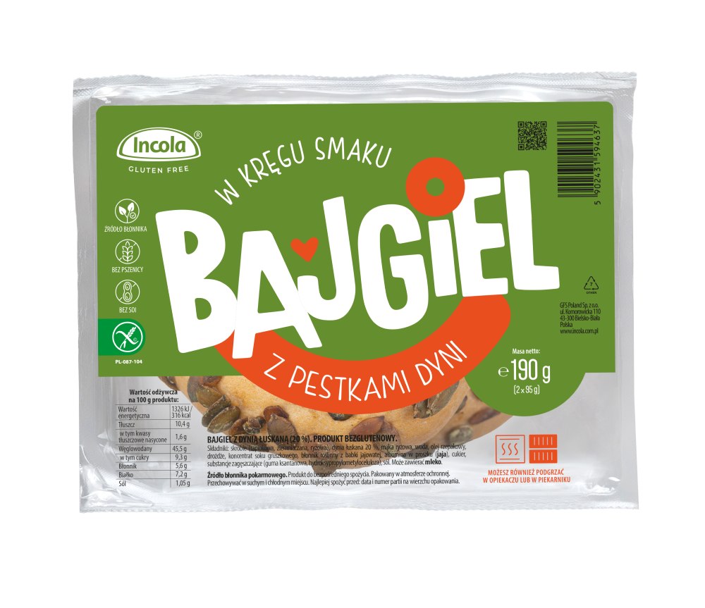 BAJGLE Z PESTKAMI DYNI BEZGLUTENOWE (2 szt.) 190 g - INCOLA