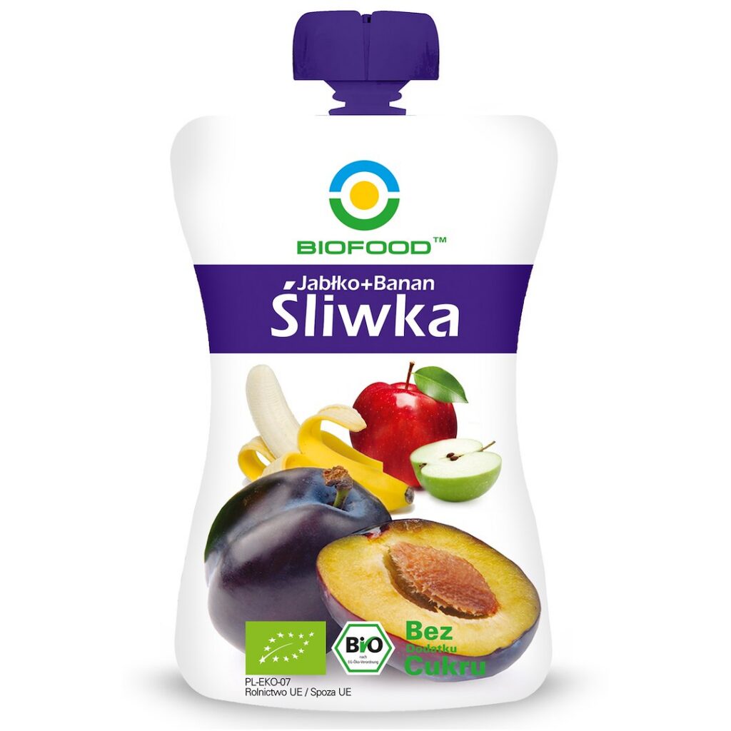 MUS JABŁKO - BANAN - ŚLIWKA BEZ DODATKU CUKRÓW BEZGLUTENOWY BIO 200 g - BIOFOOD