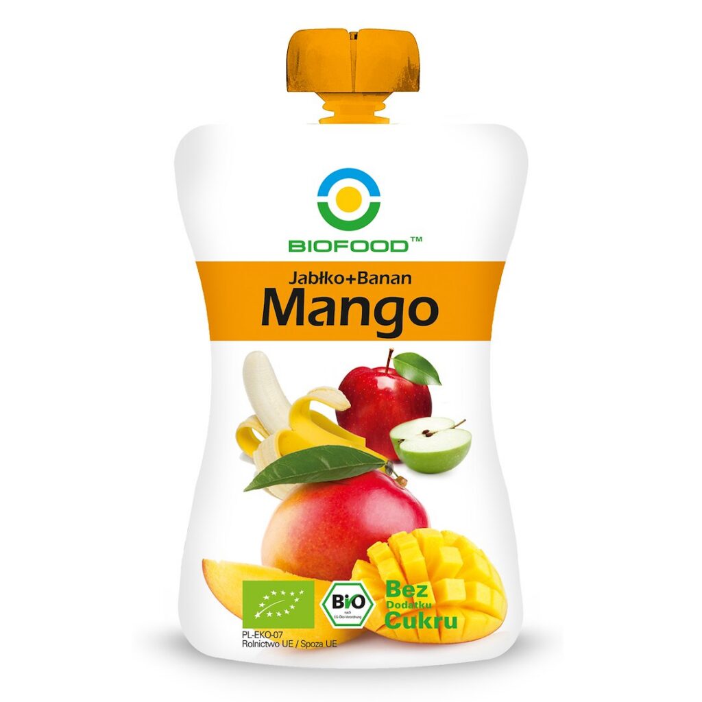 MUS JABŁKO - BANAN - MANGO BEZ DODATKU CUKRÓW BEZGLUTENOWY BIO 200 g - BIOFOOD