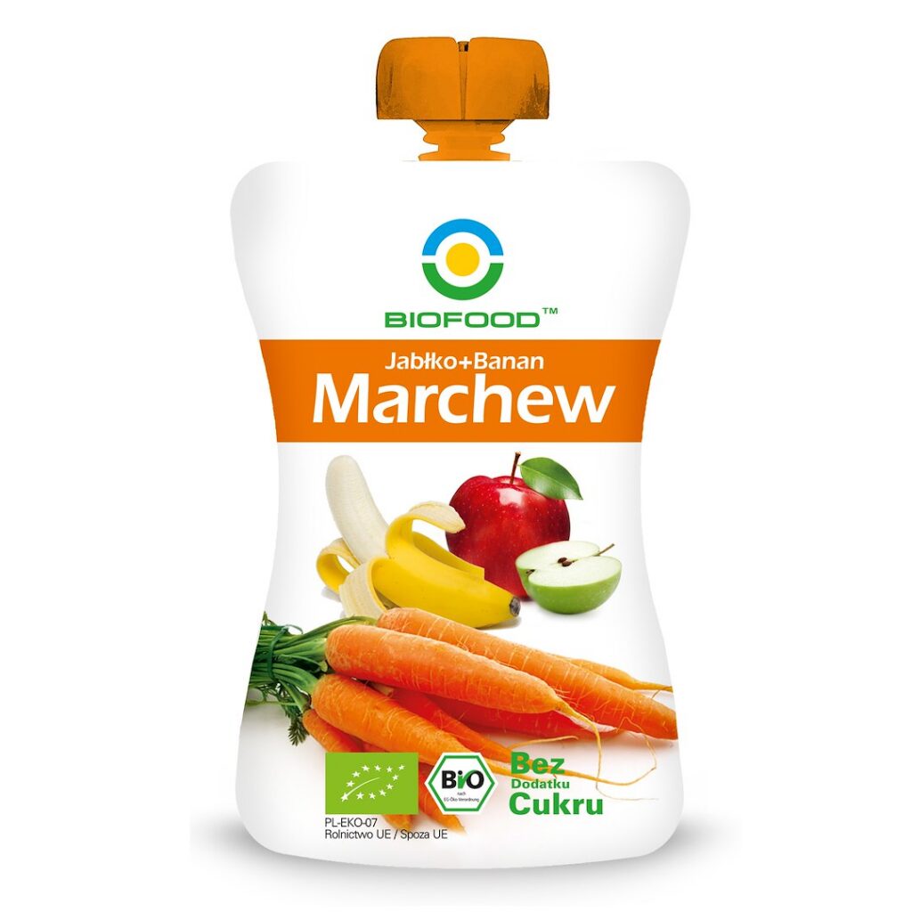 MUS JABŁKO - BANAN - MARCHEW BEZ DODATKU CUKRÓW BEZGLUTENOWY BIO 200 g - BIOFOOD