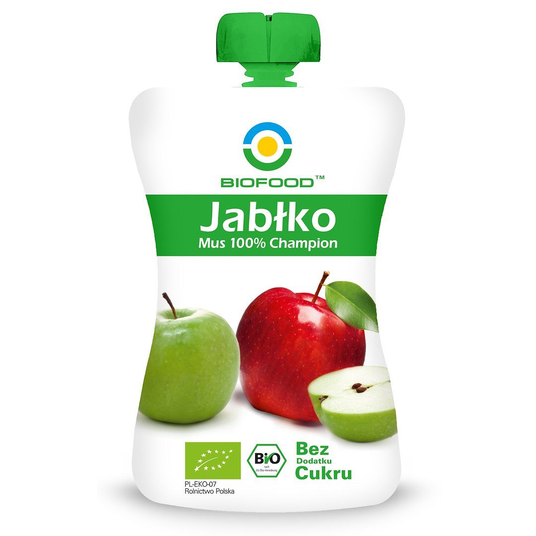 MUS JABŁKOWY 100 % CHAMPION BEZ DODATKU CUKRÓW BEZGLUTENOWY BIO 200 g - BIOFOOD