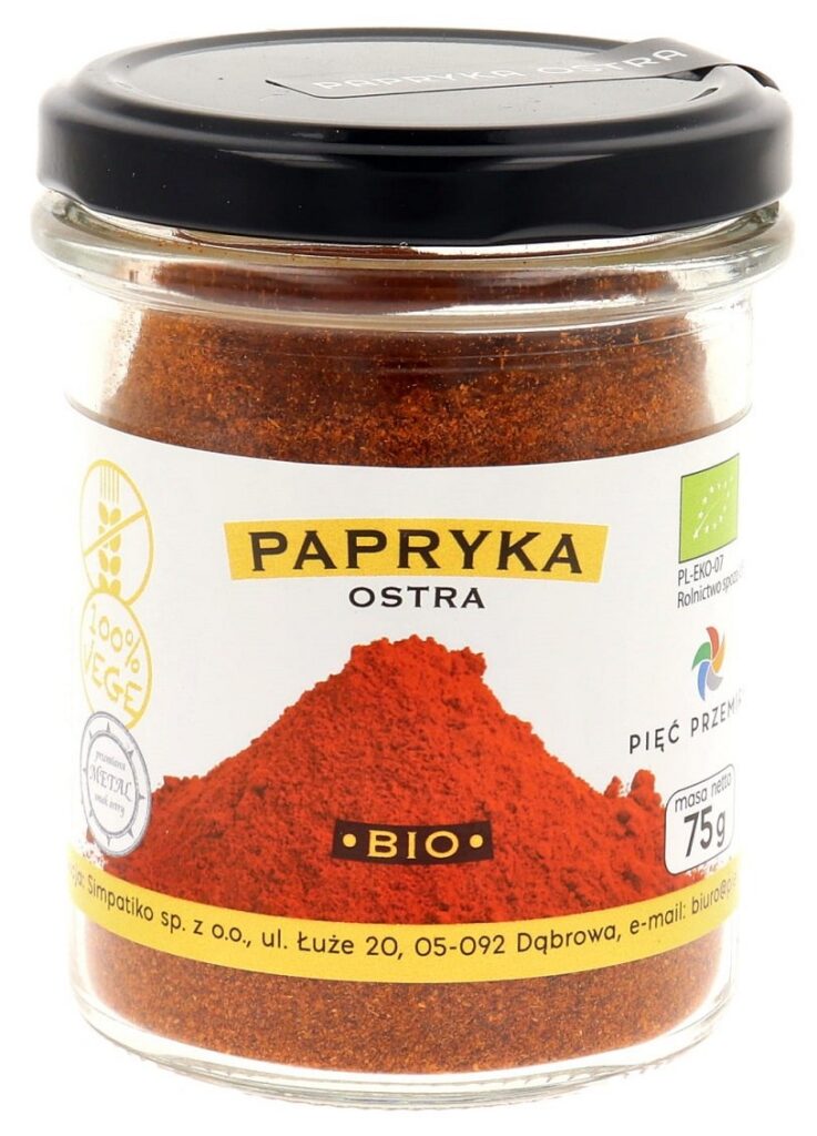PAPRYKA OSTRA MIELONA BEZGLUTENOWA BIO 75 g - PIĘĆ PRZEMIAN