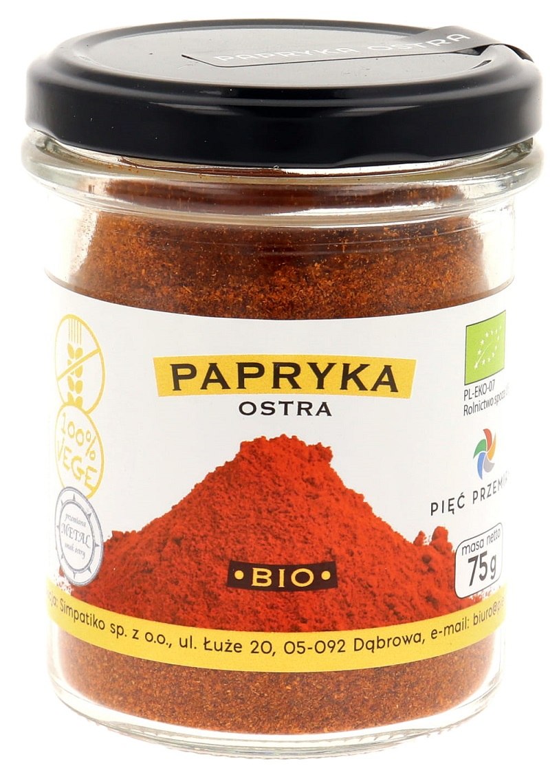 PAPRYKA OSTRA MIELONA BEZGLUTENOWA BIO 75 g - PIĘĆ PRZEMIAN