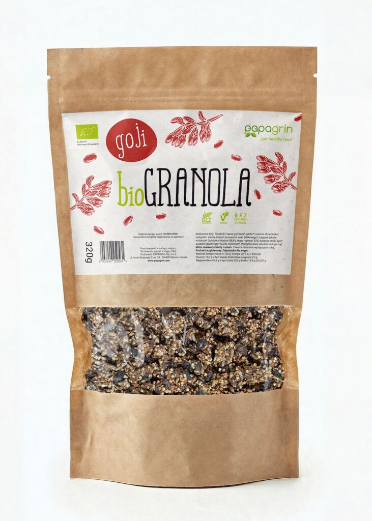 GRANOLA Z GOJI BEZ DODATKU CUKRÓW BEZGLUTENOWA BIO 320 g - PAPAGRIN