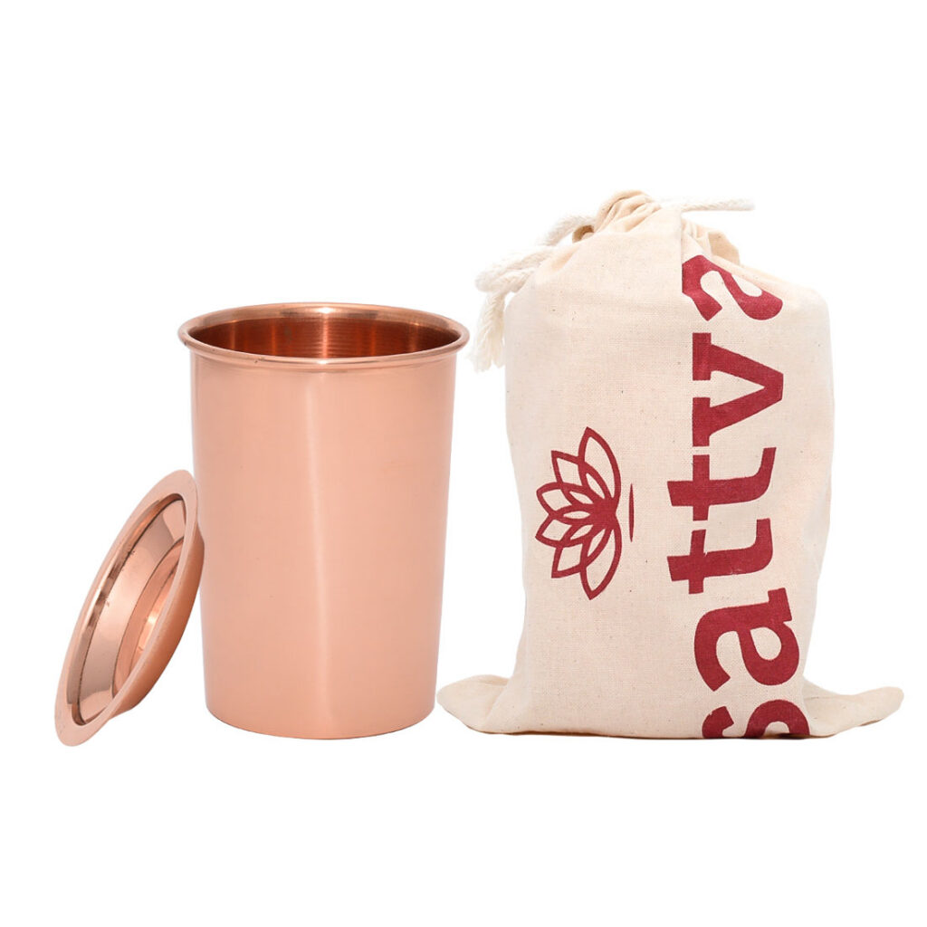 KUBEK MIEDZIANY PLAIN Z POKRYWKĄ 350 ml - SATTVA (AYURVEDA)