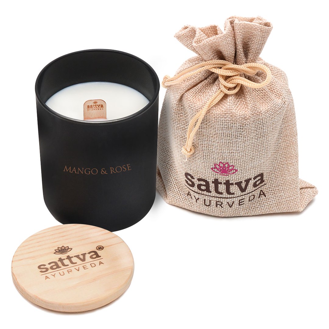 ŚWIECA SOJOWA MANGO I RÓŻA 200 ml - SATTVA (AYURVEDA)