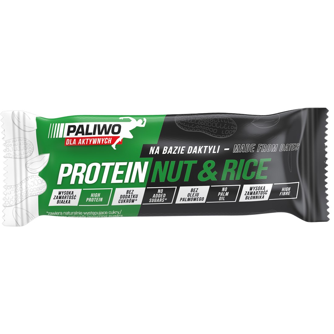 BATON PROTEINOWY ORZECHOWY Z BIAŁKIEM RYŻOWYM 50 g - PALIWO DLA AKTYWNYCH