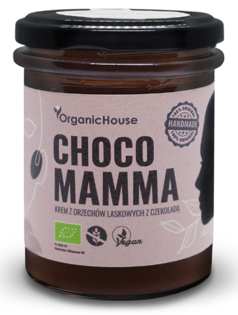 KREM Z ORZECHÓW LASKOWYCH Z CZEKOLADĄ BEZGLUTENOWY BIO 180 g - ORGANICHOUSE (CHOCOMAMMA)