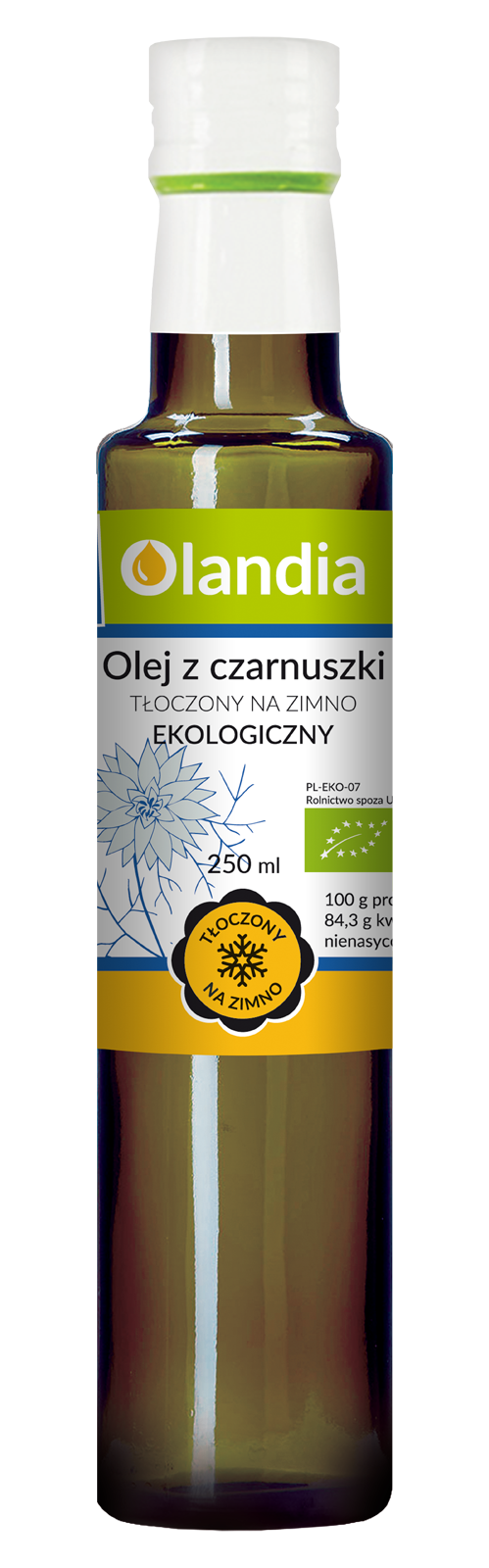 OLEJ Z CZARNUSZKI NIEFILTROWANY TŁOCZONY NA ZIMNO BIO 250 ml - OLANDIA