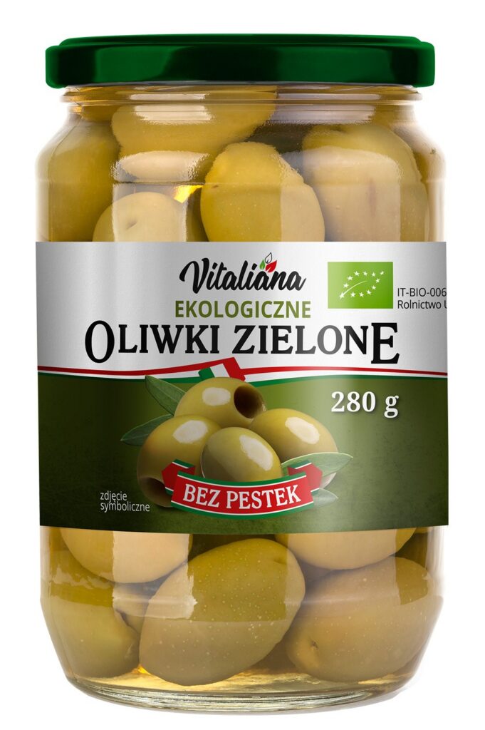 OLIWKI ZIELONE BEZ PESTEK W ZALEWIE BIO 280 g (150 g) - VITALIANA
