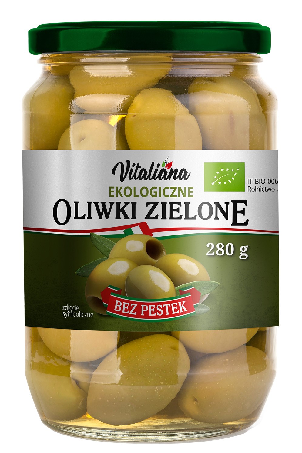 OLIWKI ZIELONE BEZ PESTEK W ZALEWIE BIO 280 g (150 g) - VITALIANA