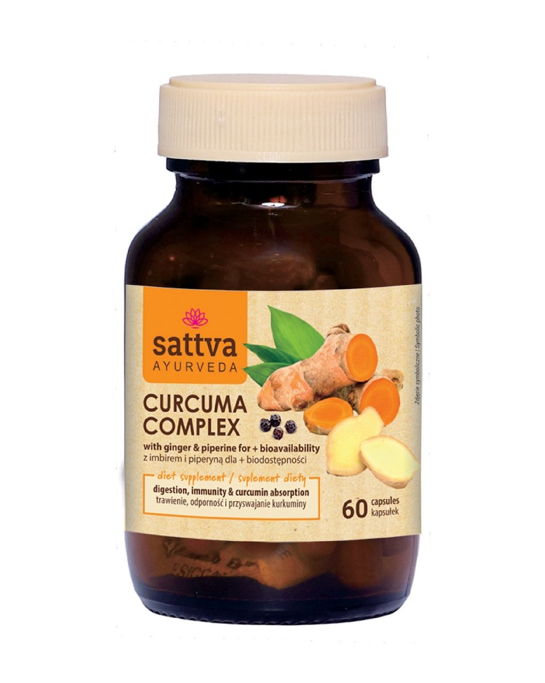 KURKUMA Z IMBIREM I PIPERYNĄ 60 KAPSUŁEK - SATTVA (AYURVEDA)