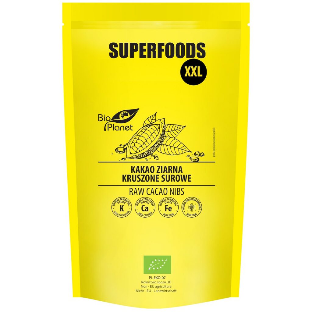KAKAO ZIARNA KRUSZONE SUROWE BIO 600 g - BIO PLANET SUPERFOODS