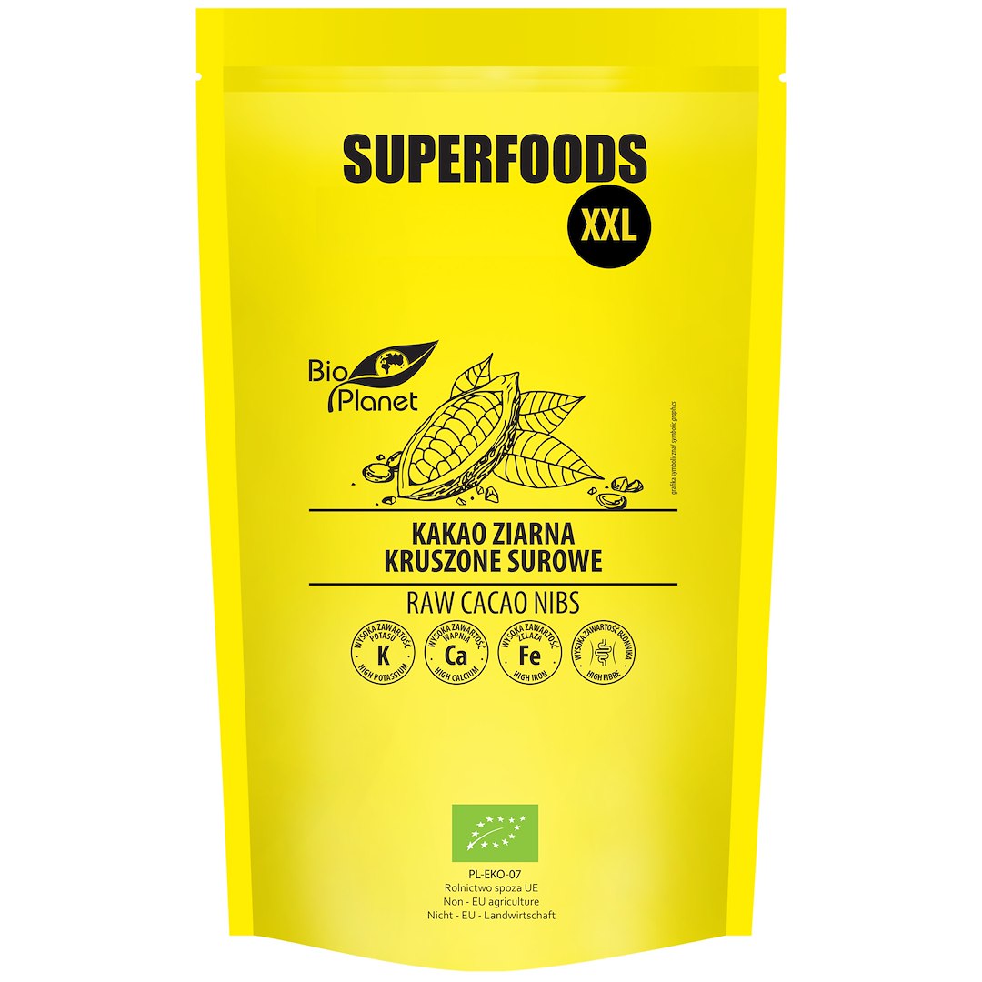 KAKAO ZIARNA KRUSZONE SUROWE BIO 600 g - BIO PLANET SUPERFOODS