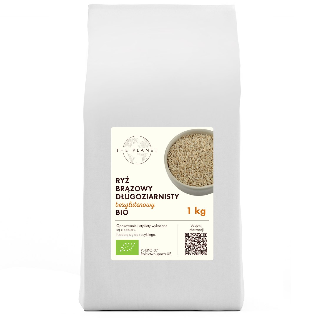 RYŻ BRĄZOWY DŁUGOZIARNISTY BEZGLUTENOWY BIO 1 kg - THE PLANET