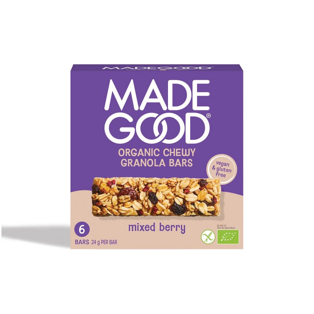 BATONY GRANOLA CRUNCHY Z CZERWONYMI OWOCAMI BEZGLUTENOWE BIO (6 x 24 g) 144 g - MADEGOOD