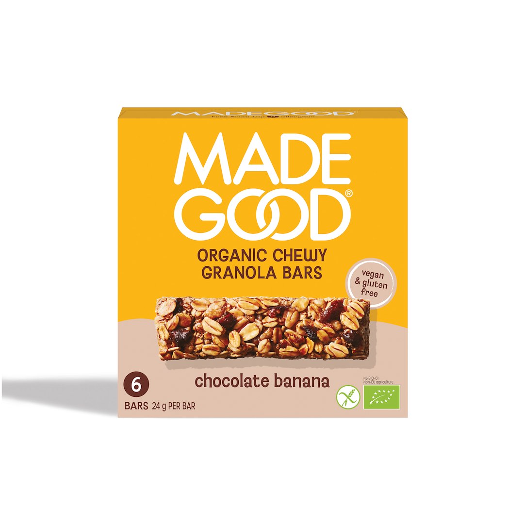 BATONY GRANOLA CRUNCHY Z CZEKOLADĄ I BANANEM BEZGLUTENOWE BIO (6 x 24 g) 144 g - MADEGOOD