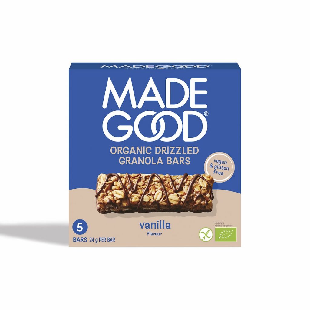 BATONY GRANOLA CRUNCHY SMAK WANILIA W POLEWIE CZEKOLADOWEJ BEZGLUTENOWE BIO (5 x 24 g) 120 g - MADEGOOD