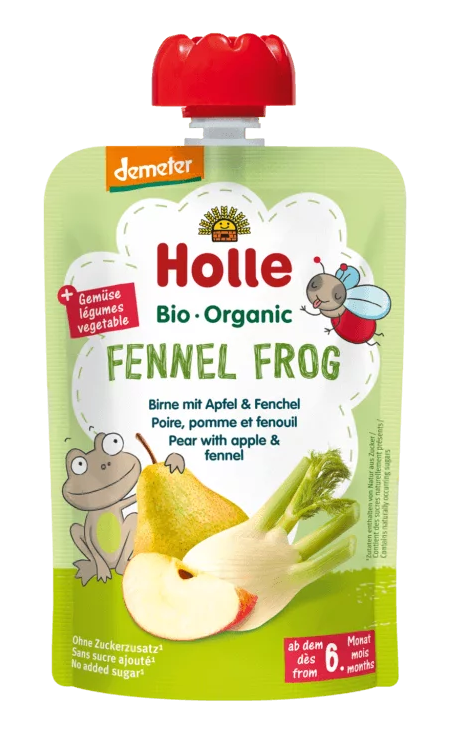 MUS KOPERKOWA ŻABA (GRUSZKA - JABŁKO - KOPER WŁOSKI) BEZ DODATKU CUKRÓW BEZGLUTENOWA OD 6 MIESIĄCA DEMETER BIO 100 g - HOLLE