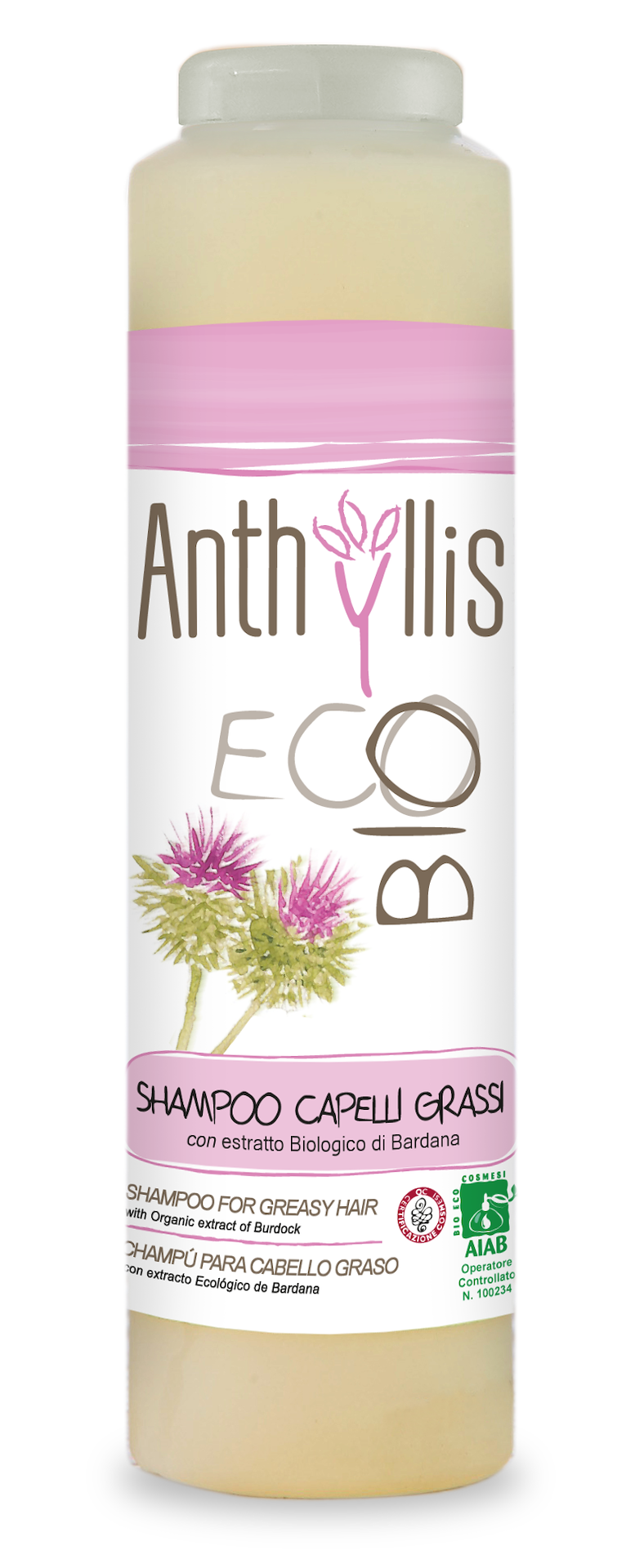 SZAMPON DO WŁOSÓW PRZETŁUSZCZAJĄCYCH SIĘ I Z ŁUPIEŻEM Z EKSTRAKTEM Z ŁOPIANU ECO 250 ml - ANTHYLLIS