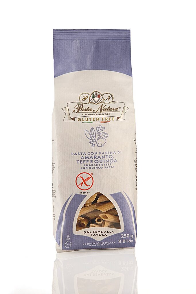 MAKARON (KUKURYDZIANO - RYŻOWY Z AMARANTUSEM, TEFF I QUINOA) PENNE BEZGLUTENOWY 250 g - PASTA NATURA