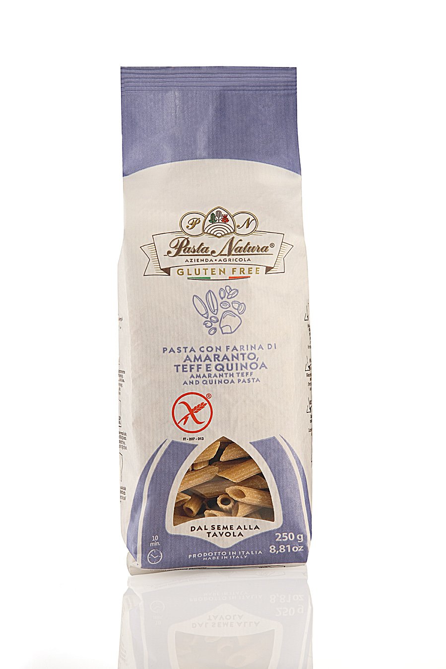 MAKARON (KUKURYDZIANO - RYŻOWY Z AMARANTUSEM, TEFF I QUINOA) PENNE BEZGLUTENOWY 250 g - PASTA NATURA
