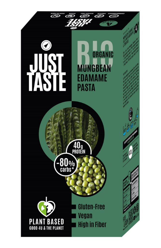 MAKARON PROTEINOWY (Z SOI EDAMAME I FASOLI MUNG) FETTUCCINE BEZGLUTENOWY BIO 250 g - JUST TASTE