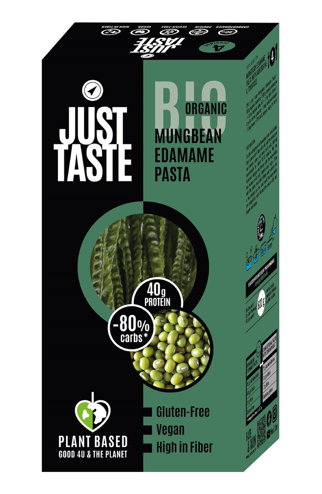 MAKARON PROTEINOWY (Z SOI EDAMAME I FASOLI MUNG) FETTUCCINE BEZGLUTENOWY BIO 250 g - JUST TASTE