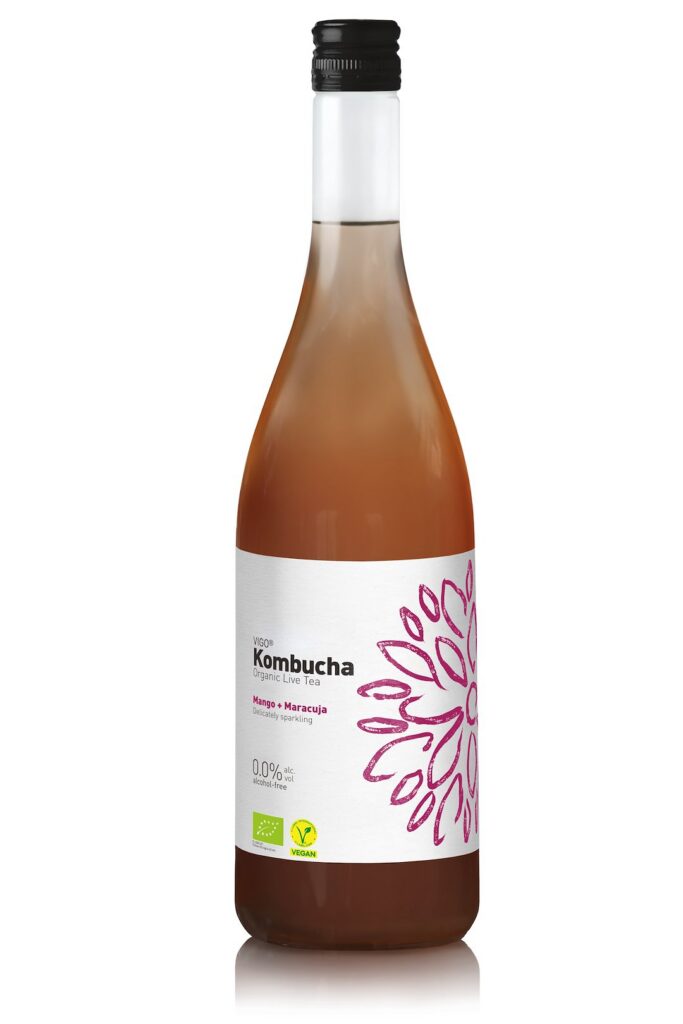 KOMBUCHA Z MANGO I MARAKUJĄ BEZGLUTENOWA BIO 750 ml - VIGO