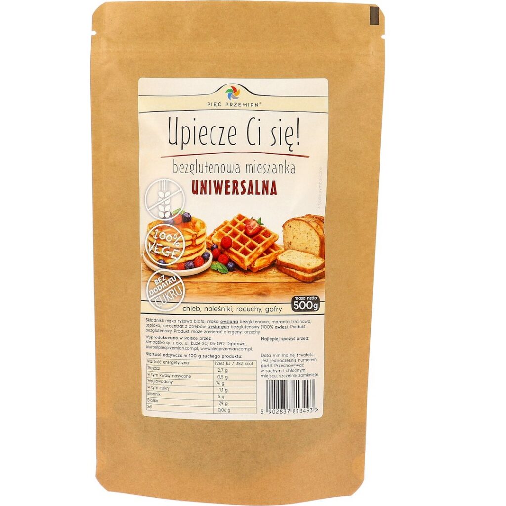 MIESZANKA UNIWERSALNA BEZ DODATKU CUKRÓW BEZGLUTENOWA 500 g - PIĘĆ PRZEMIAN