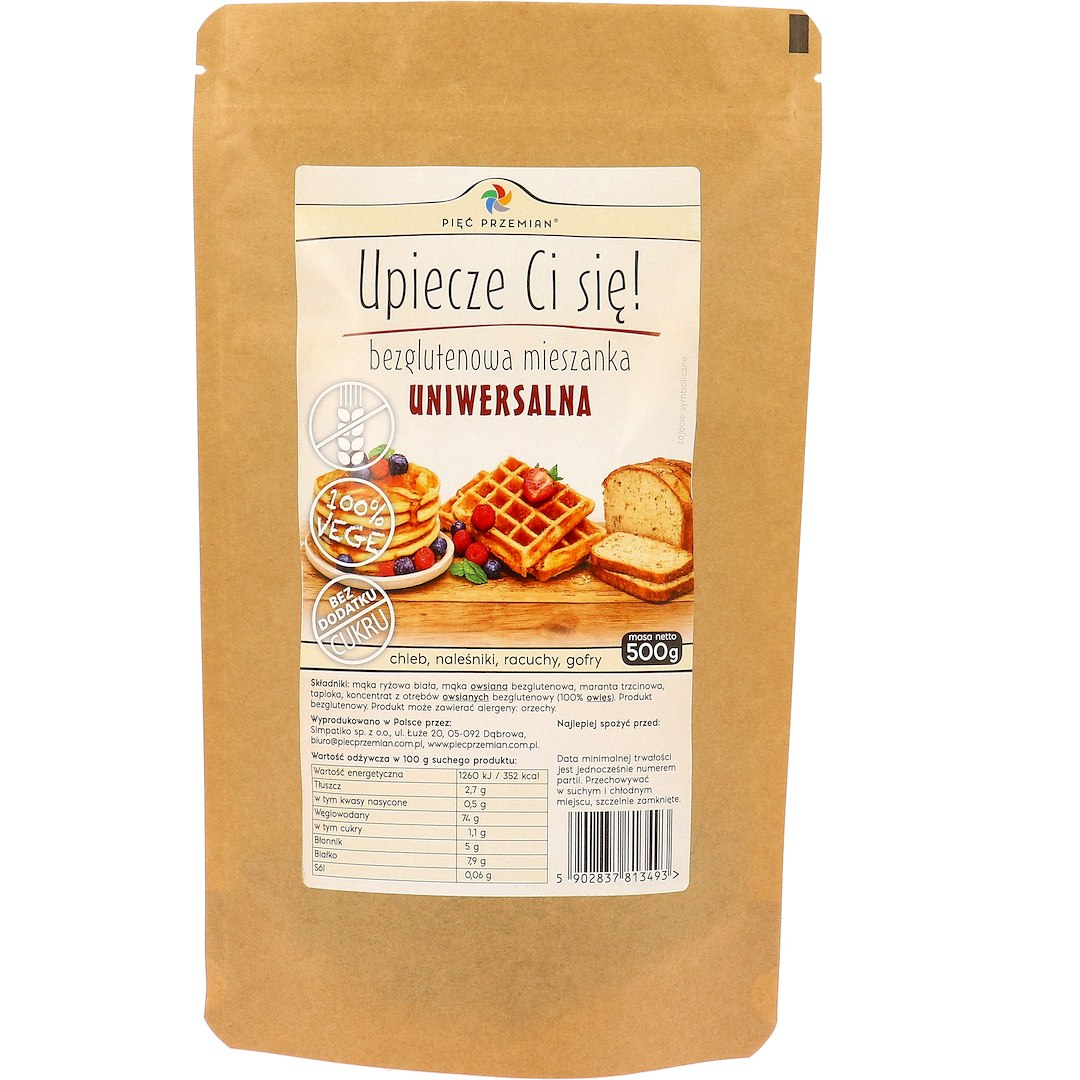 MIESZANKA UNIWERSALNA BEZ DODATKU CUKRÓW BEZGLUTENOWA 500 g - PIĘĆ PRZEMIAN
