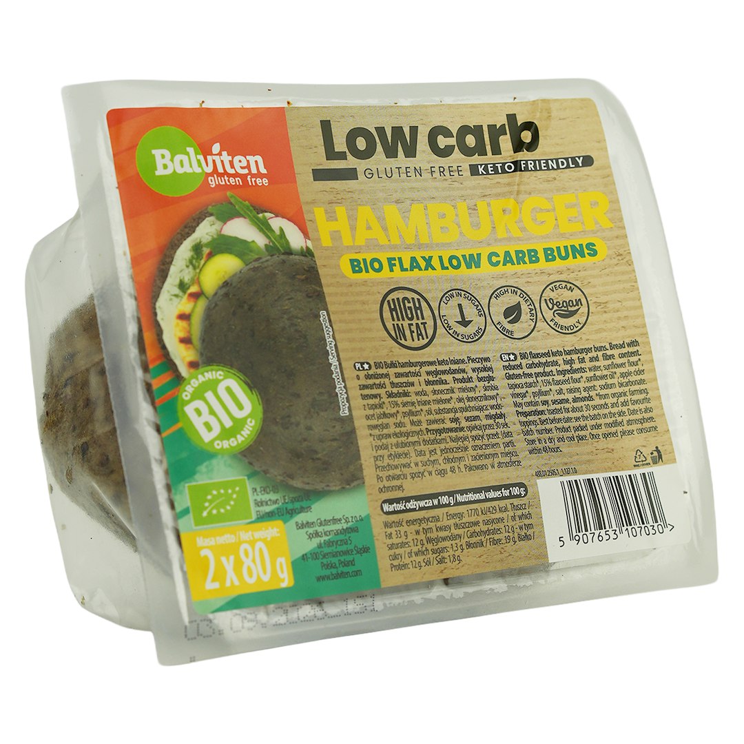 BUŁKI HAMBURGEROWE LNIANE KETO BEZGLUTENOWE BIO (2 szt.) 160 g - BALVITEN