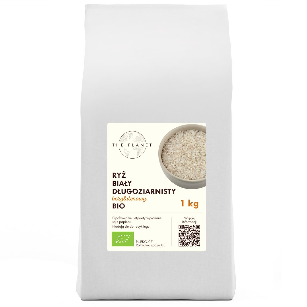RYŻ BIAŁY DŁUGOZIARNISTY BEZGLUTENOWY BIO 1 kg - THE PLANET